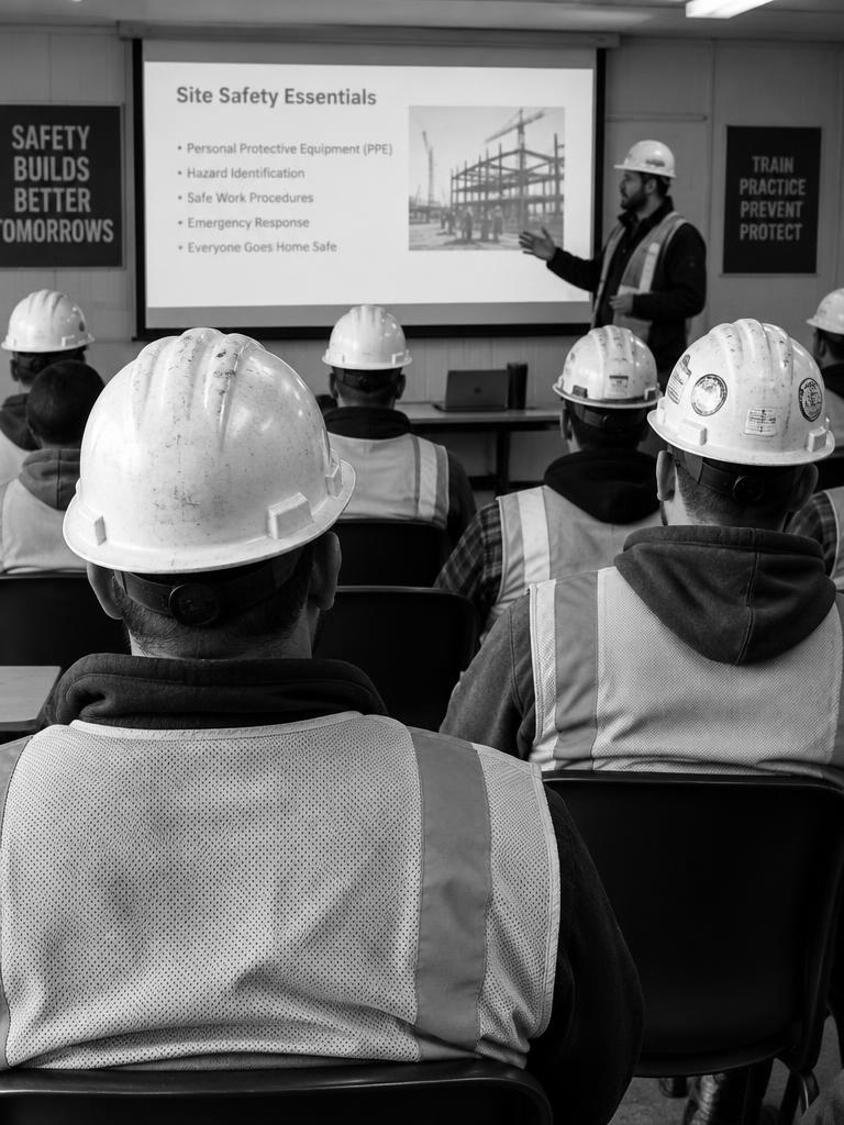 Construction workers attending an industry training session